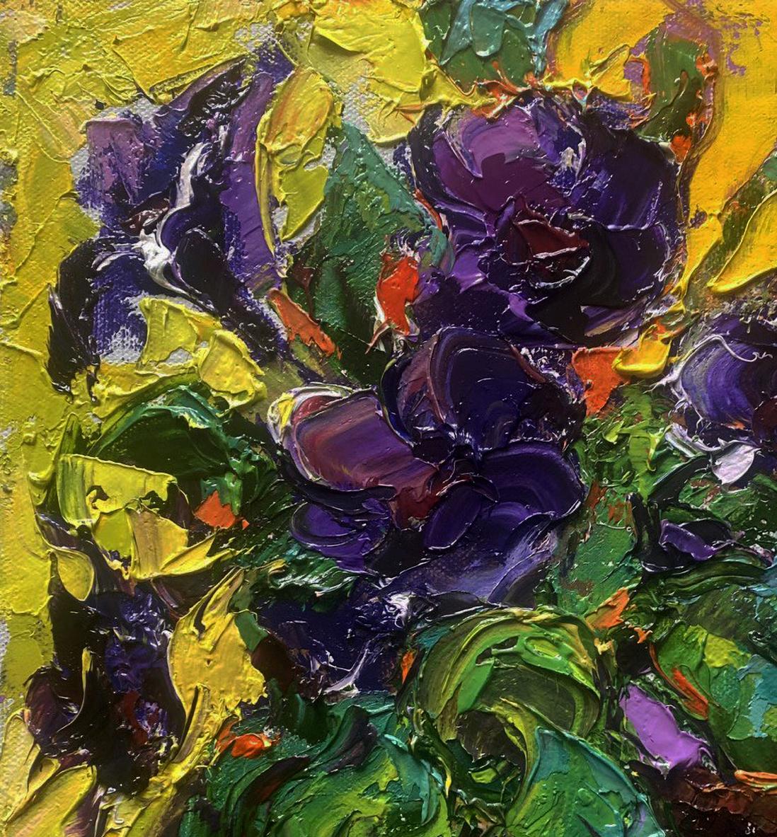 Vibrant purple green petunias impressionist oil painting by Oleksiy Ivanyuk