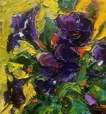 Vibrant purple green petunias impressionist oil painting by Oleksiy Ivanyuk