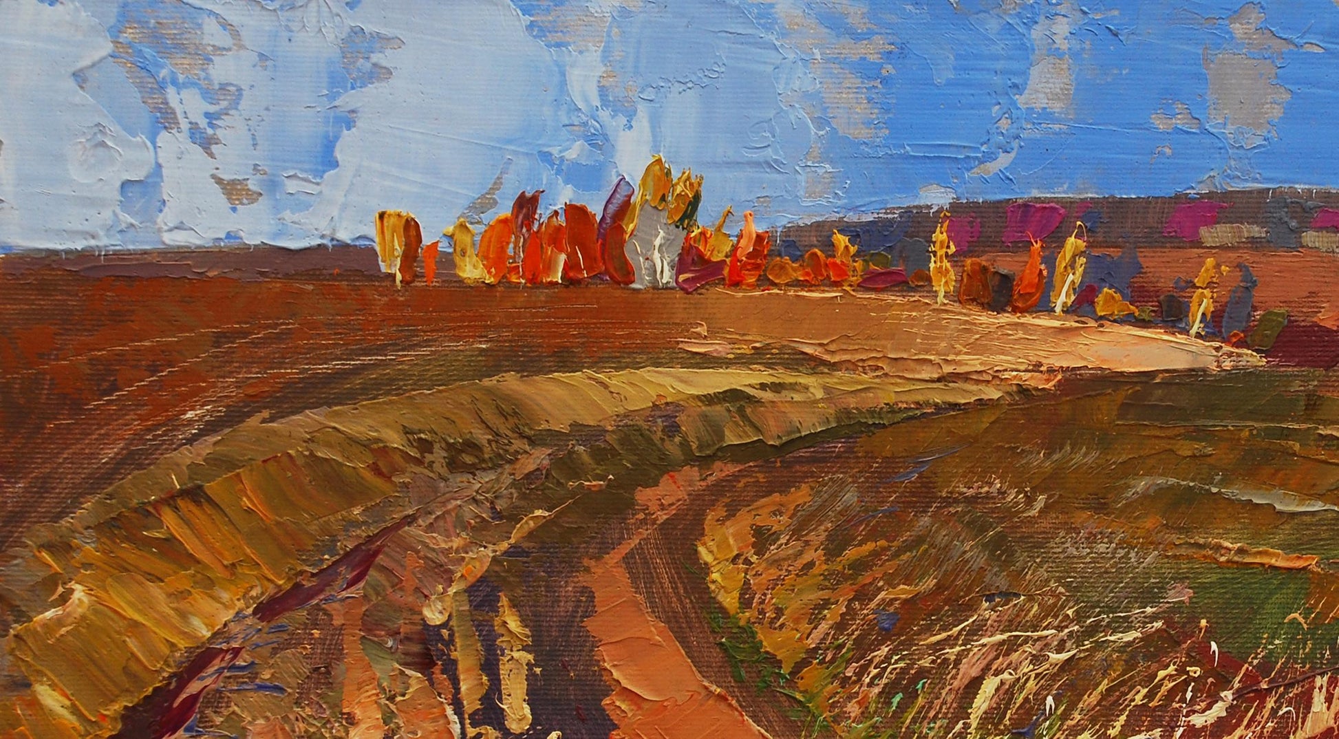 Vibrant impressionist oil painting October light among the leaves by Egor Shvachunov