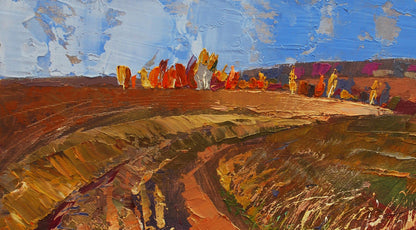 Vibrant impressionist oil painting October light among the leaves by Egor Shvachunov