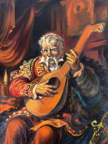 Oil painting of elderly man with bandura by Alexander Litvinov