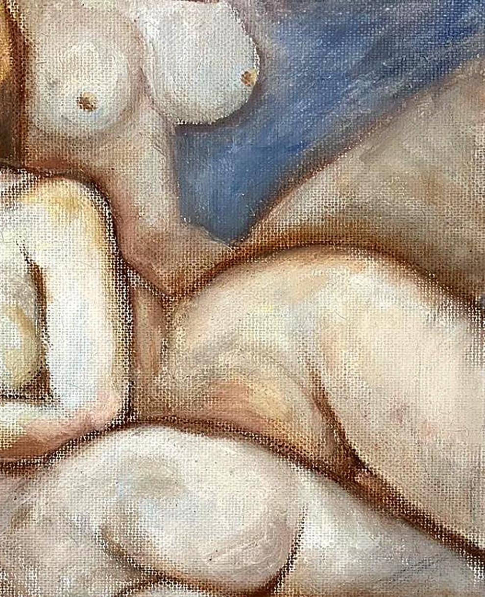Oil painting by Tatyana Nikolsk of female figures relaxing in warm tones