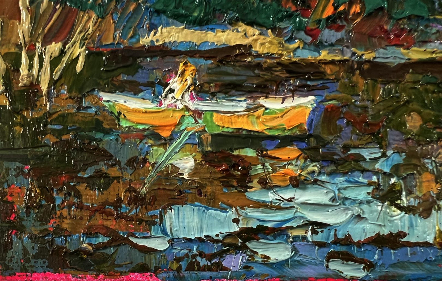 Oil painting Evening boat ride by Oksana Ivanyuk vibrant impasto
