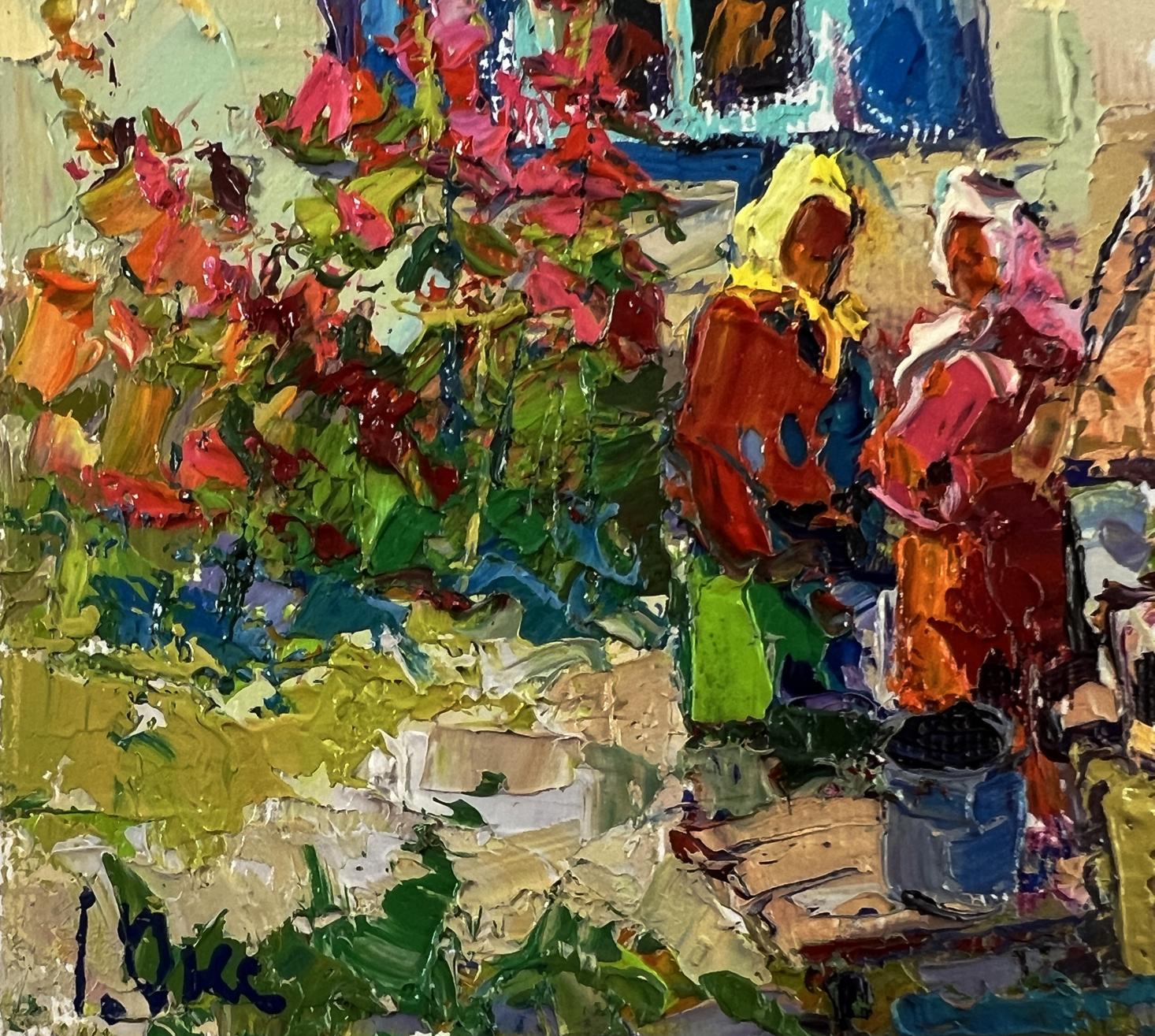 Vibrant impressionist oil painting At the Well in the Yard by Oksana Ivanyuk