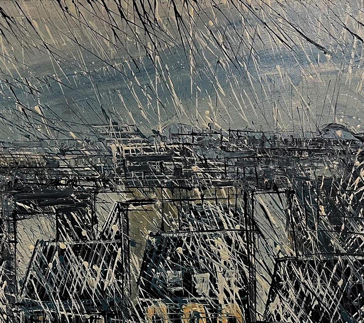 Abstract expressionist spider web cityscape oil painting by Serhiy Kovalev