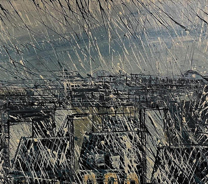 Abstract expressionist spider web cityscape oil painting by Serhiy Kovalev