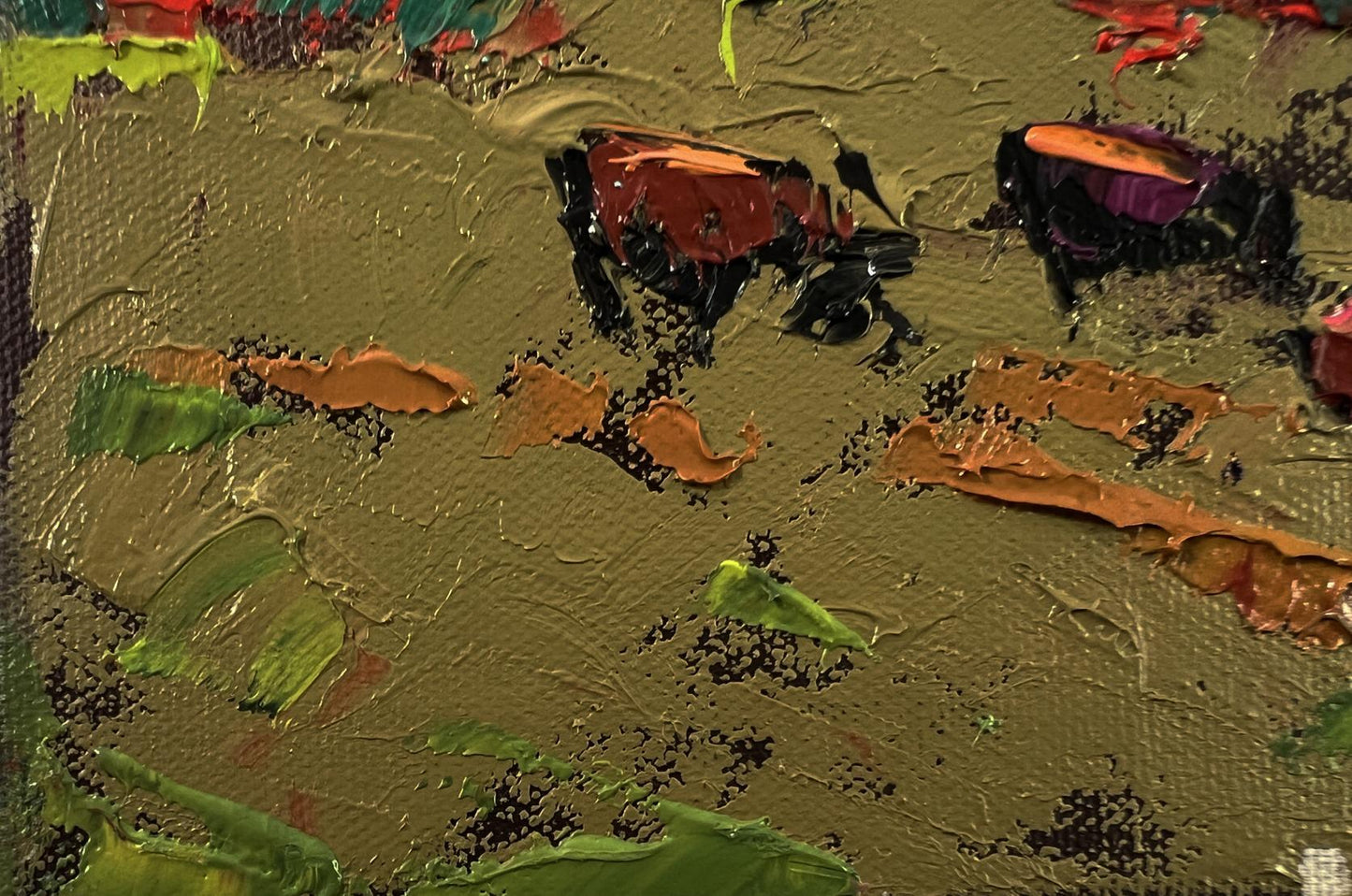 Oil painting Autumn Evening by Oleksiy Ivanyuk, textured olive green impasto