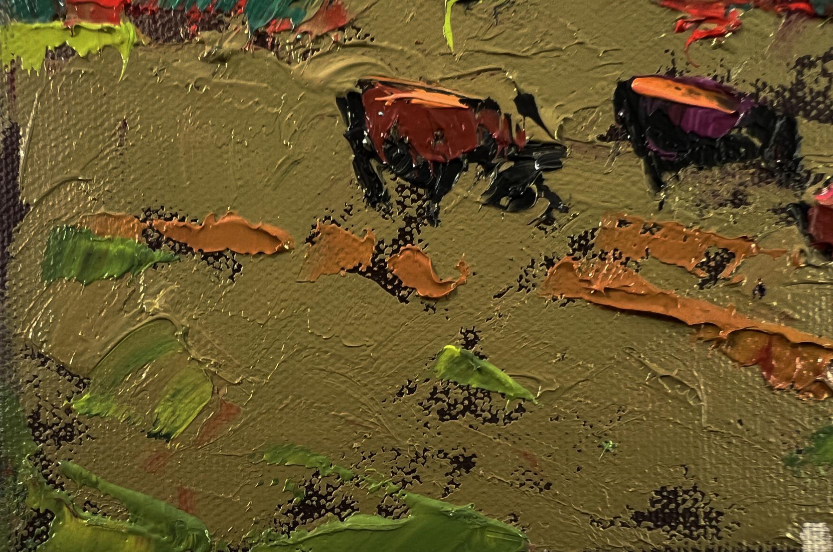 Oil painting Autumn Evening by Oleksiy Ivanyuk, textured olive green impasto