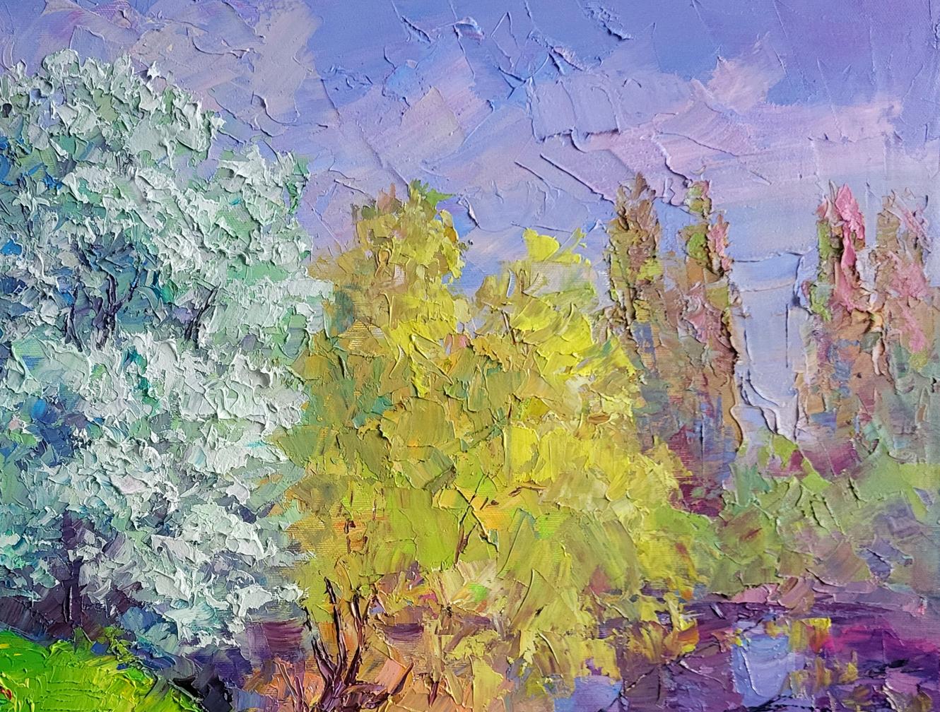 Oil painting Spring has come by Boris Serdyuk vibrant impressionist trees