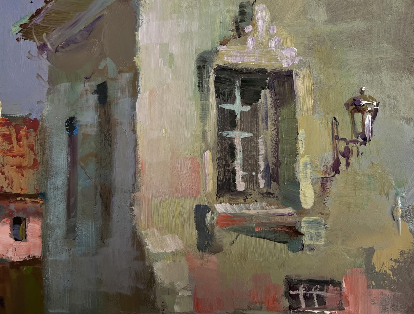 Impressionistic oil painting of weathered city street facade by Yuriy Suprunchuk
