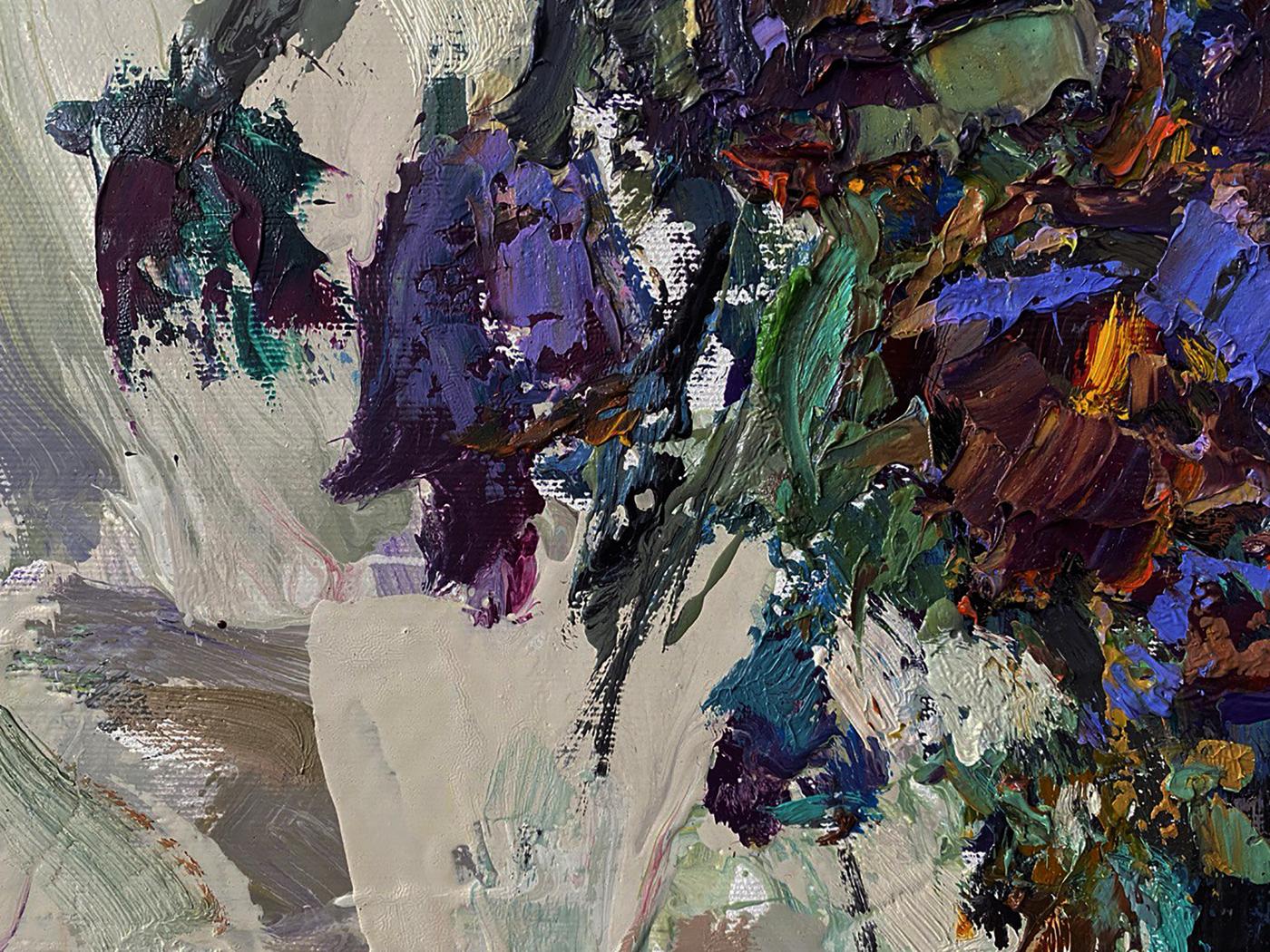 Oil painting Dream grass by Oksana Ivanyuk with purple, green, white strokes