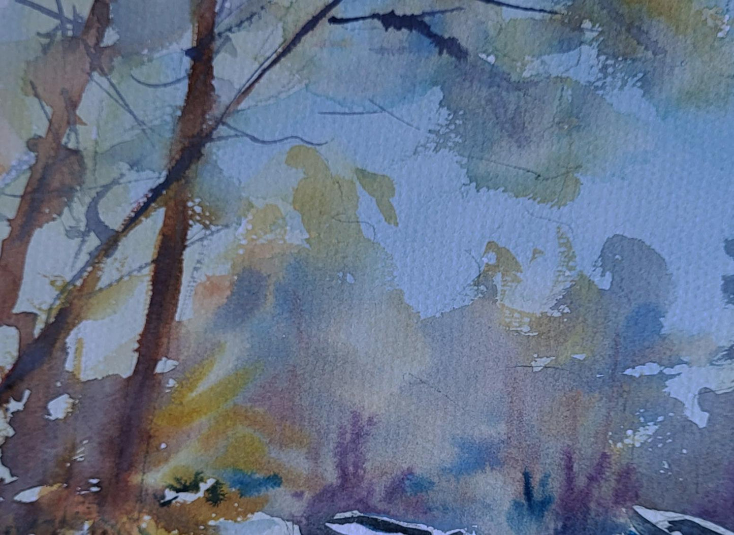 Watercolor painting of snowy morning light by Boris Serdyuk