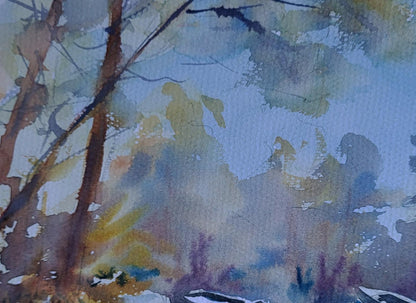 Watercolor painting of snowy morning light by Boris Serdyuk
