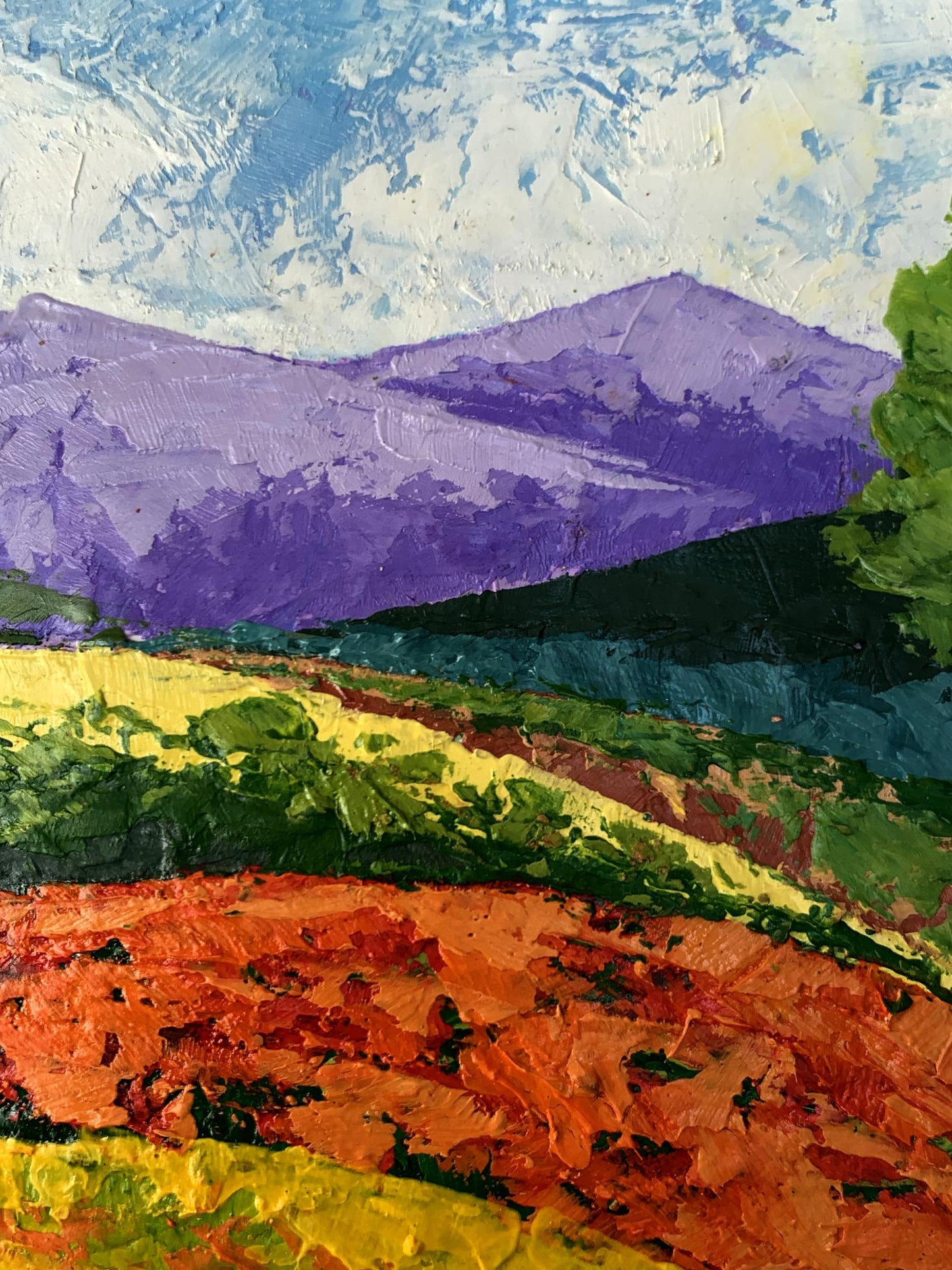 Vibrant impressionist oil painting Far away in the mountains by V. Zadorozhnya