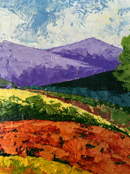 Vibrant impressionist oil painting Far away in the mountains by V. Zadorozhnya