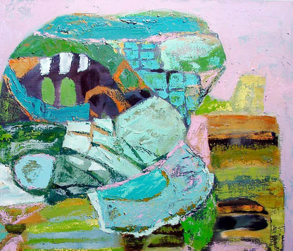 Oil painting Green Memory by Tatyana Shulyak, teal green abstract form