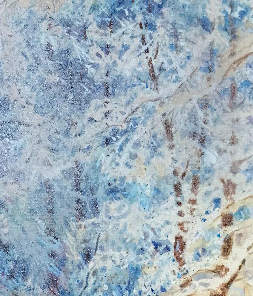 Oil painting Impressions of the winter forest by Vitaly Duhnevich on blue beige marbled stone