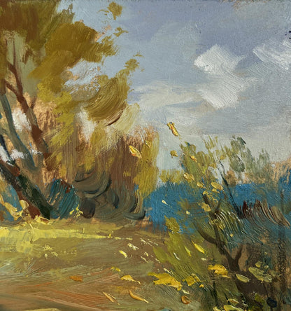 Autumn landscape oil painting by Yuriy Suprunchuk with textured warm tones
