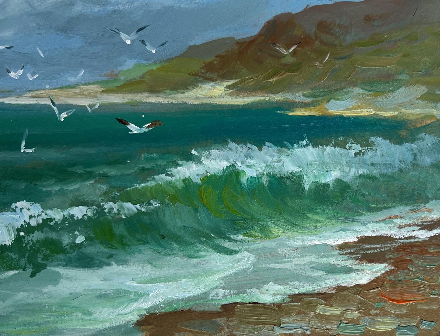Vibrant oil painting of crashing teal-green waves by Yuriy Suprunchuk