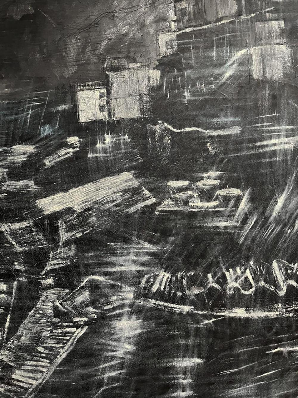 Abstract black and white charcoal cityscape sketch by Serhiy Kovalev