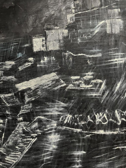 Abstract black and white charcoal cityscape sketch by Serhiy Kovalev