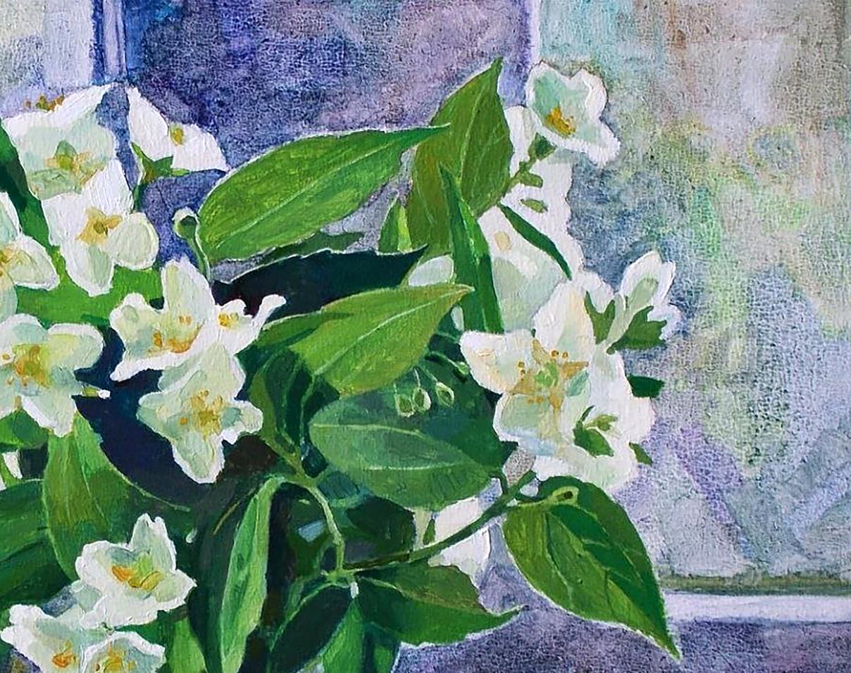 Oil painting Jasmine by Anastasia Yaroshevich: white jasmine flowers