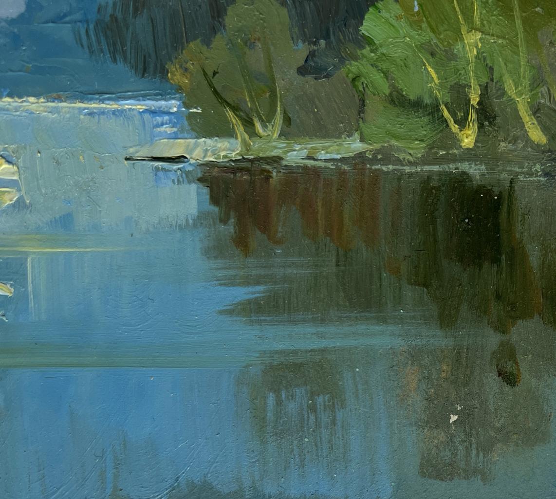 Oil painting Peace and quiet in nature by Yuriy Suprunchuk lake reflection