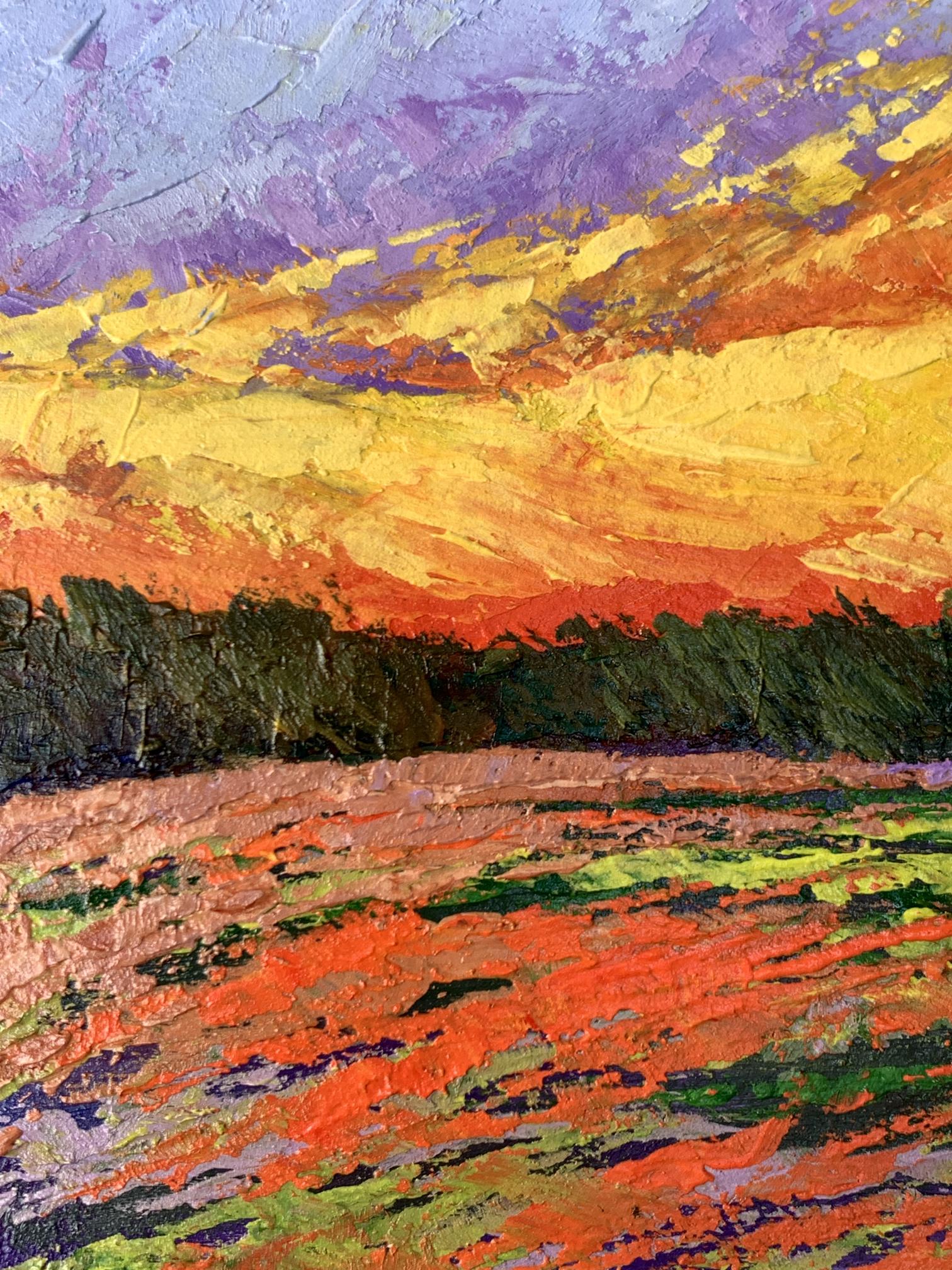 Vibrant impressionist oil painting Watching the sunset in the field by V. Zadorozhnya