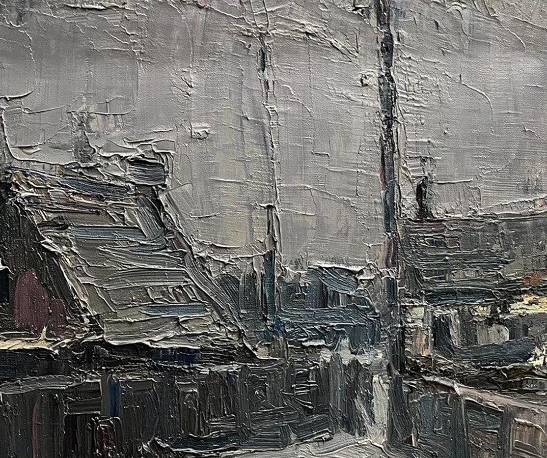Oil painting Village Lane by Volodymyr Pashchenko moody urban landscape