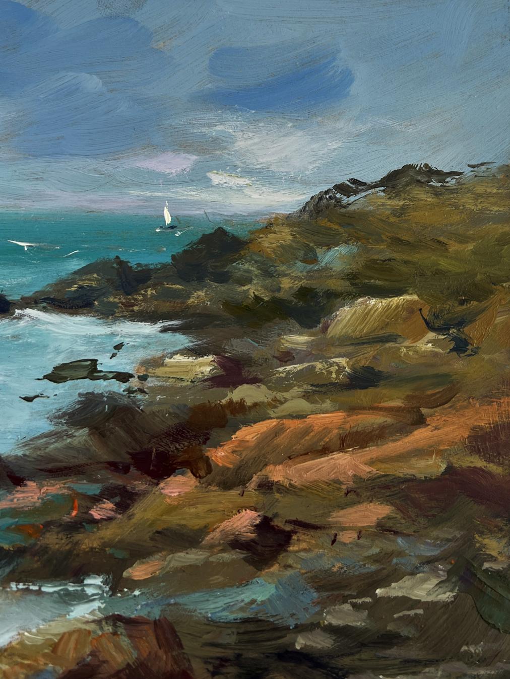 Oil painting by Yuriy Suprunchuk: sailboats in distant turquoise sea
