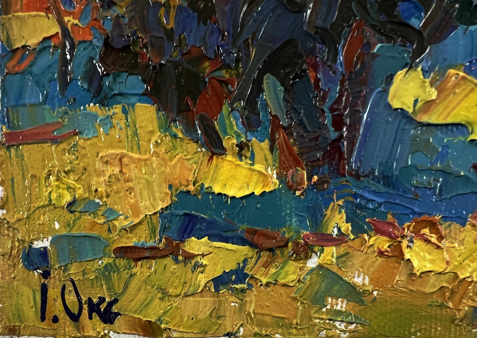 Vibrant oil painting Hot summer days by Oksana Ivanyuk in yellow blue red