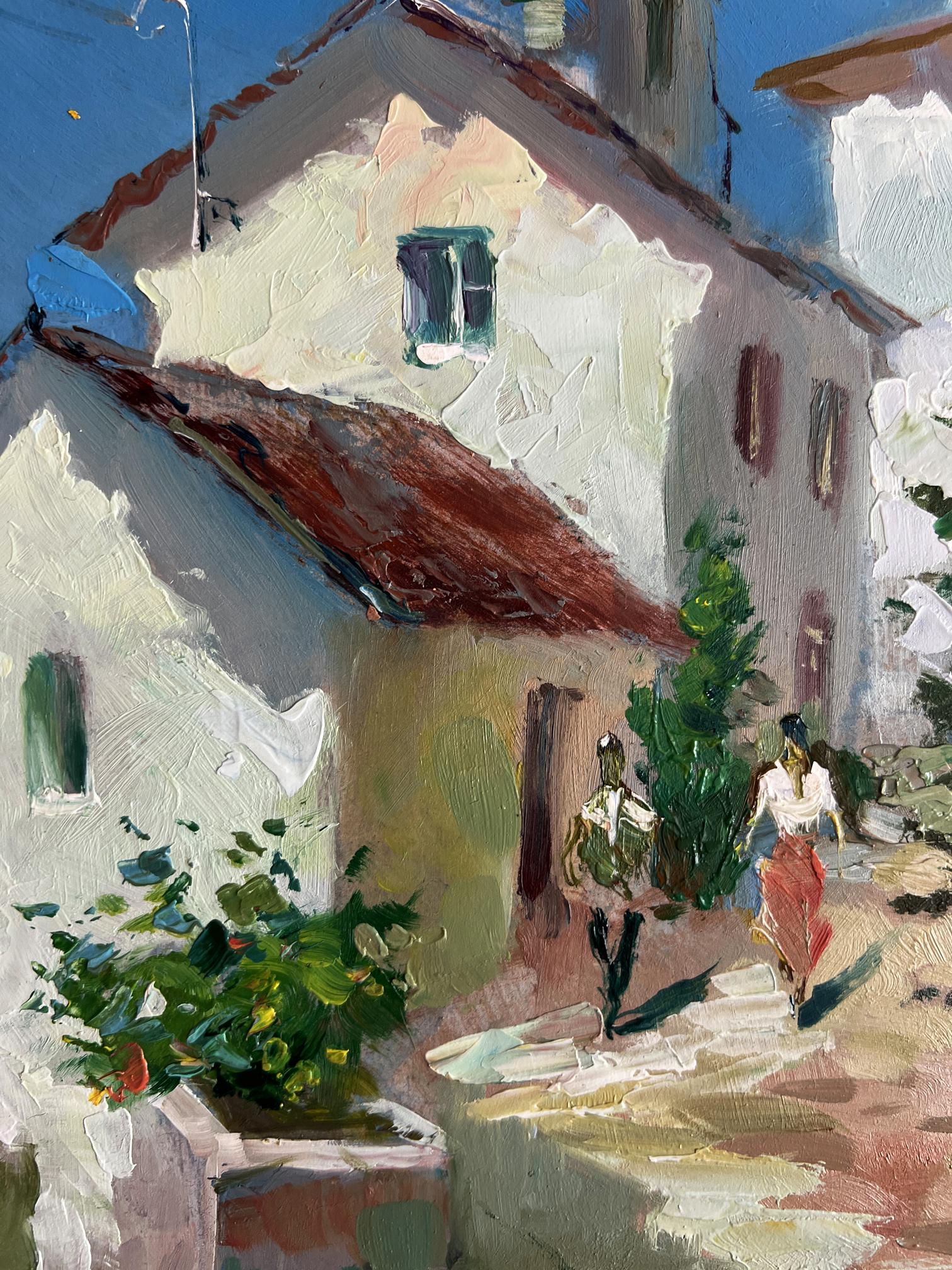 Impressionistic oil painting of old city street by Yuriy Suprunchuk
