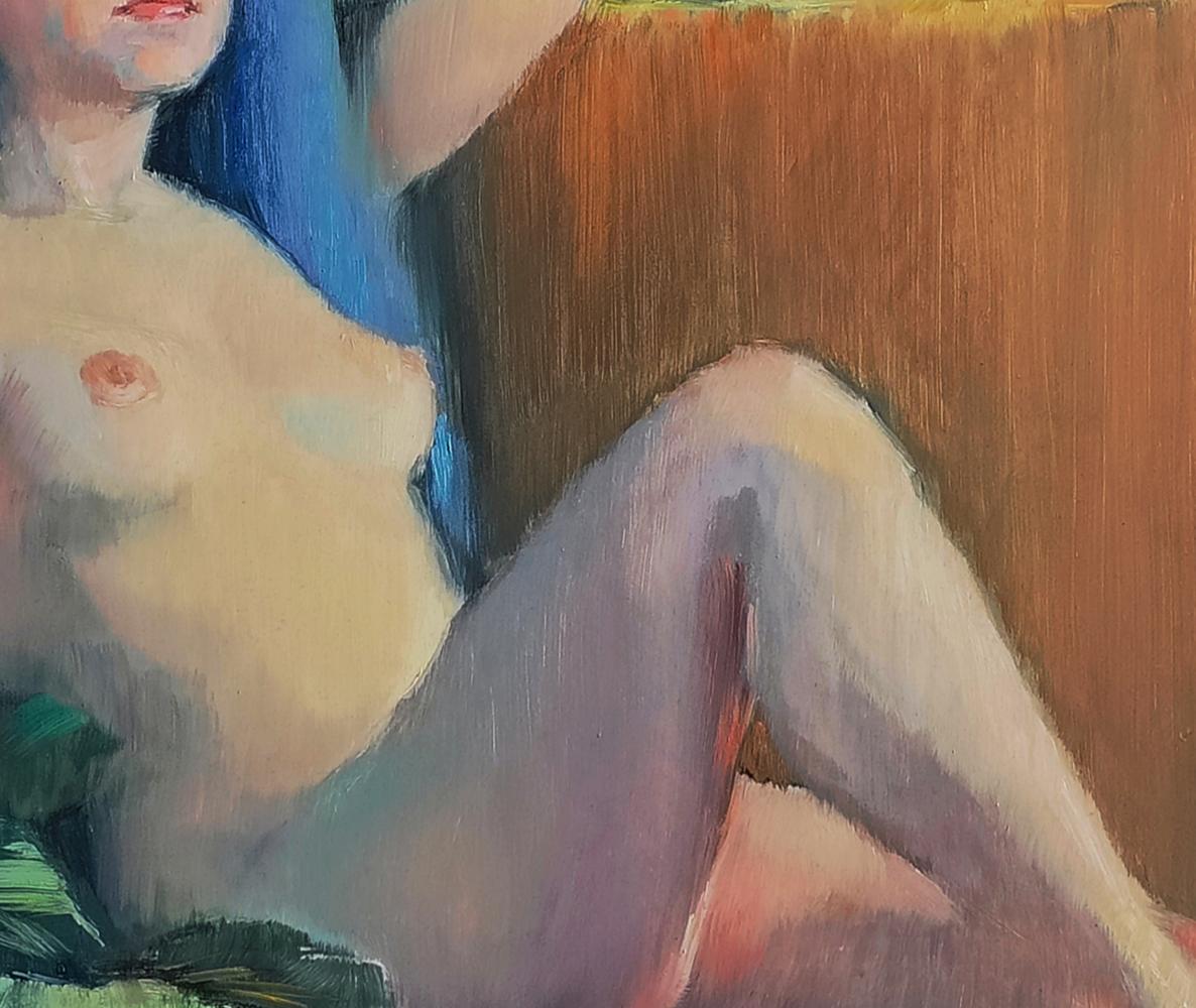 Impressionistic oil painting of figure blue-haired girl Oksana Osnach reclining