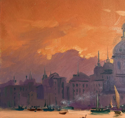 Oil painting of Venetian cityscape at sunset by Yuriy Suprunchuk