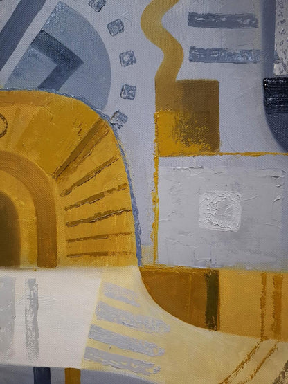 Oil painting End of November by Sergiy Voichenko with yellow gray geometric shapes