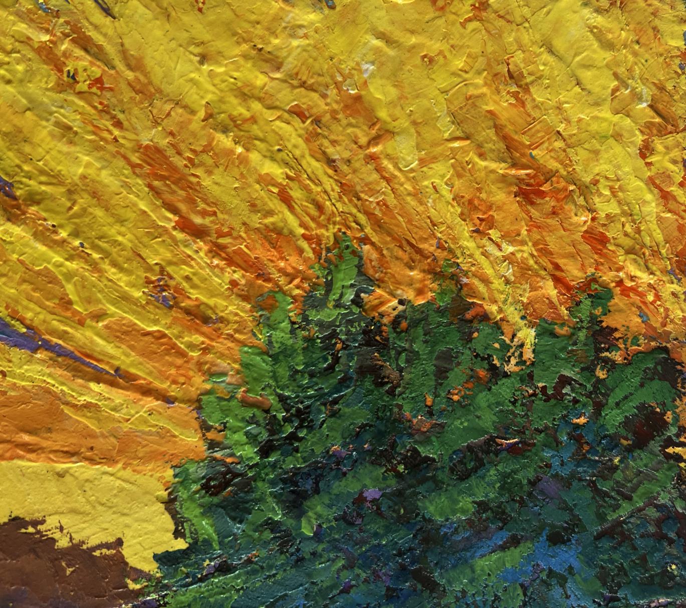 Oil painting Forest in the rays of the setting sun by V. Zadorozhnya