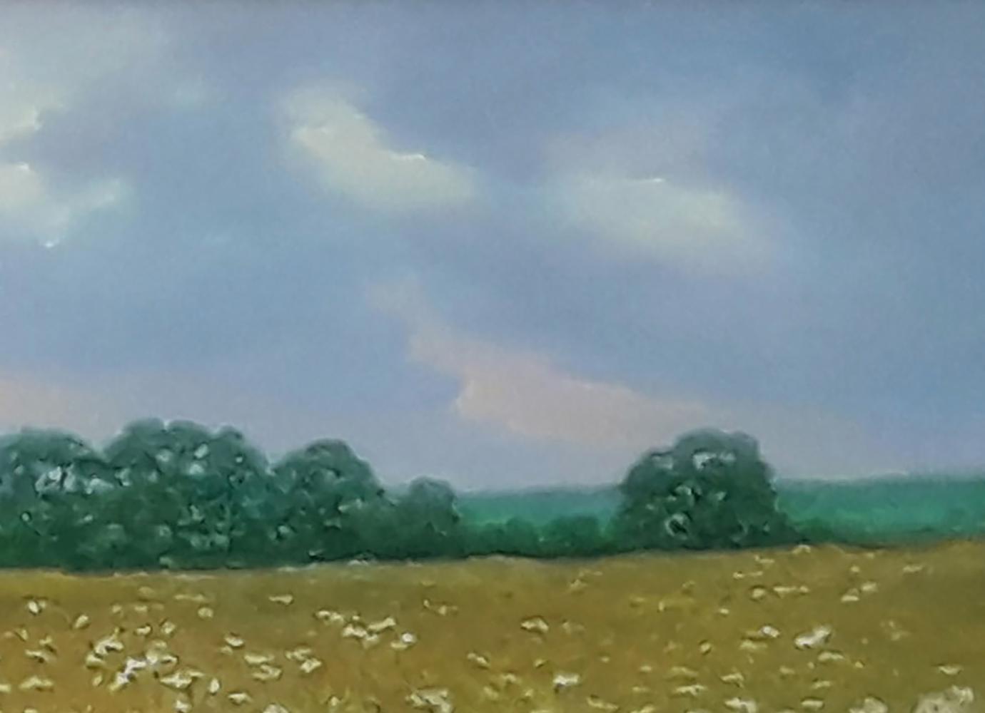 Oil painting The last warm days of summer by Vasily Korkishko, serene golden field