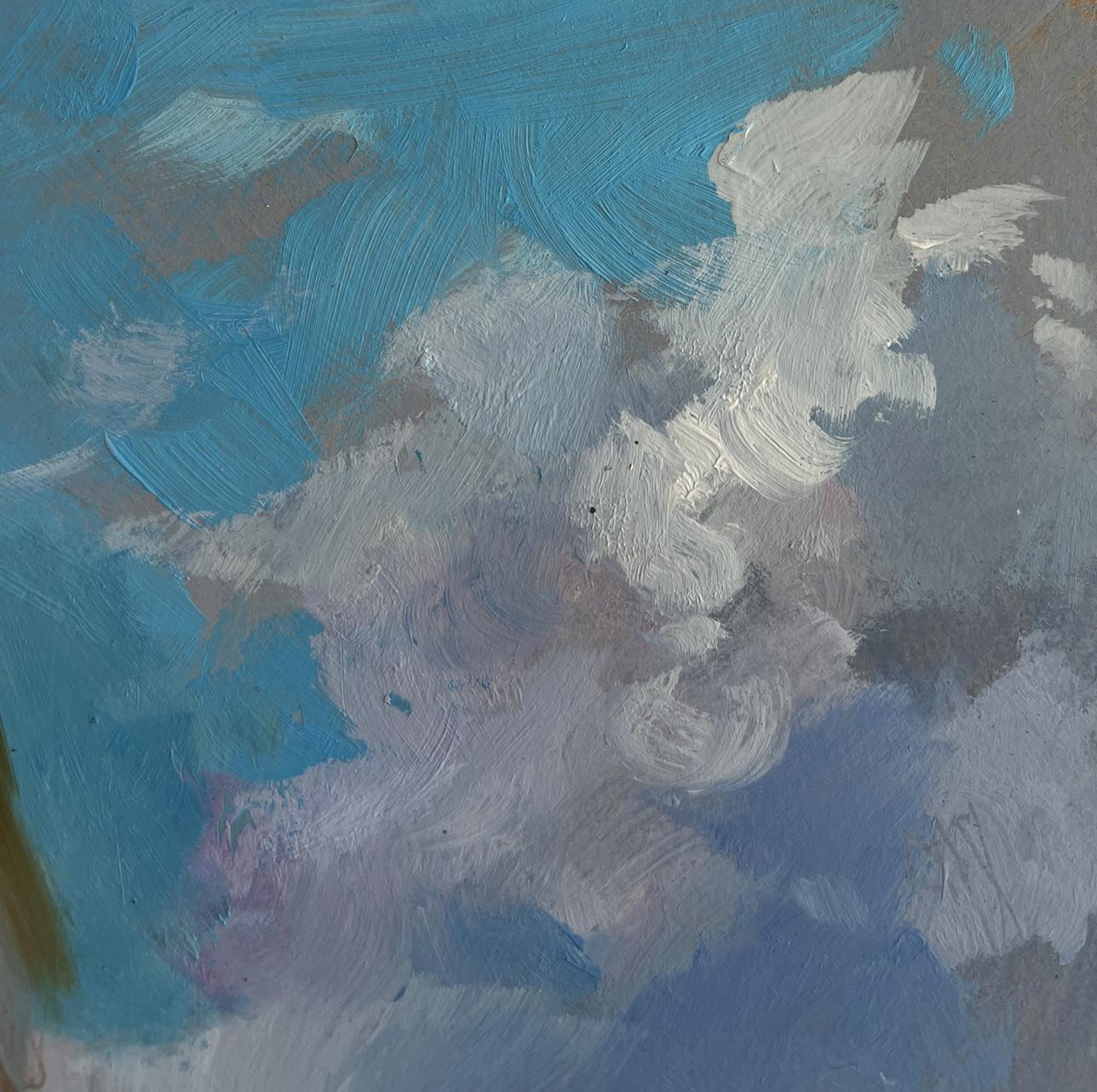 Abstract oil painting Sunny days by the sea by Yuriy Suprunchuk turquoise white gray
