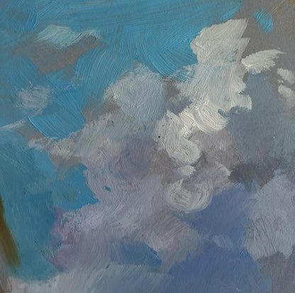 Abstract oil painting Sunny days by the sea by Yuriy Suprunchuk turquoise white gray