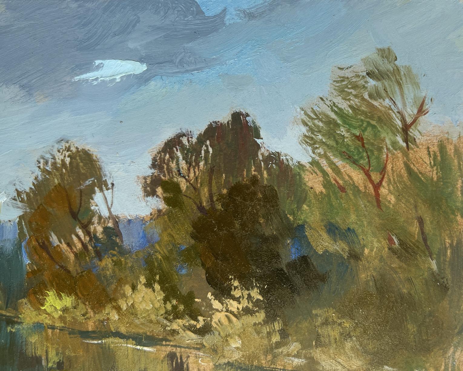 Textured oil painting of ferry on river by Yuriy Suprunchuk