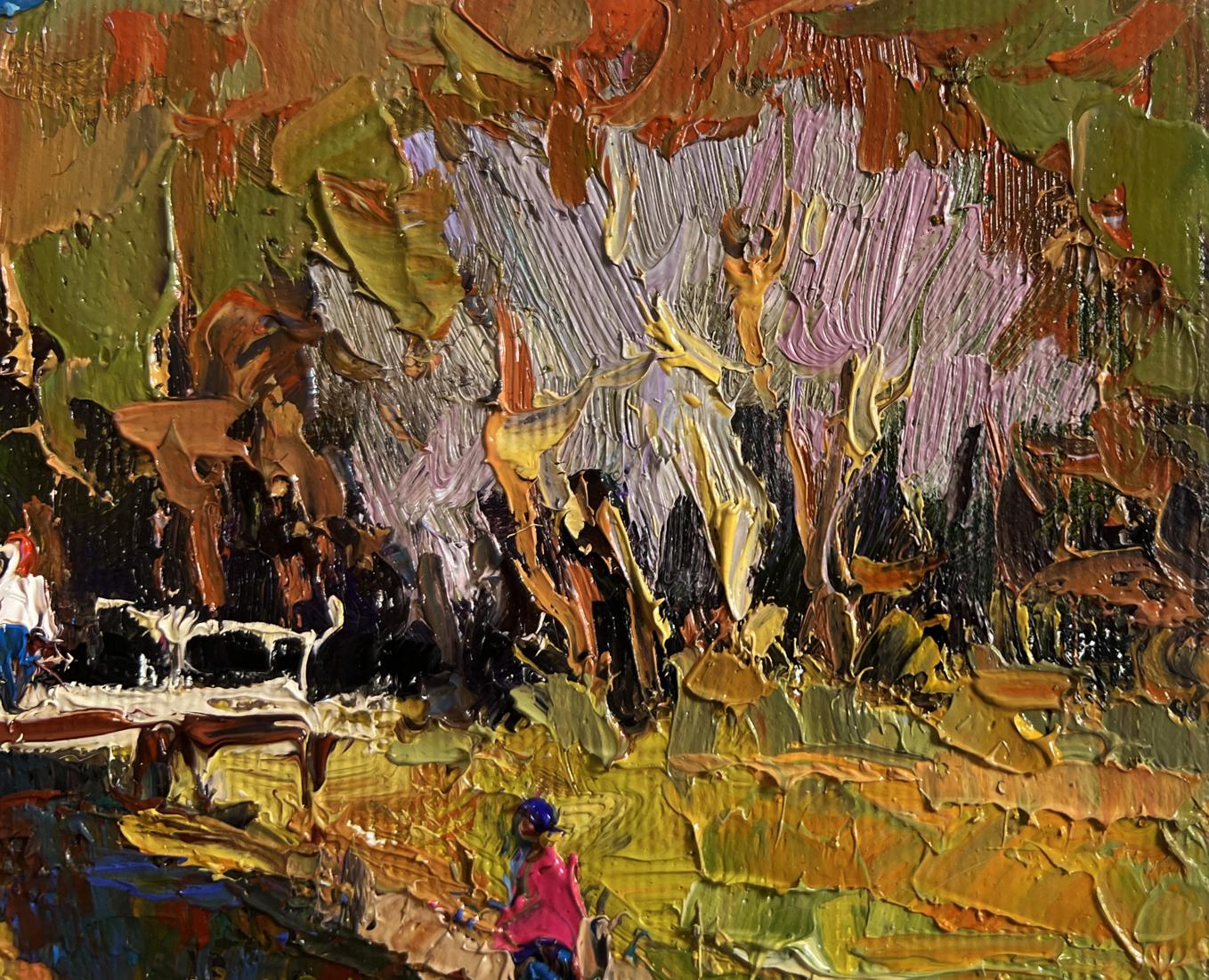 Oil painting Near a quiet river by Oleksiy Ivanyuk vibrant outdoor scene