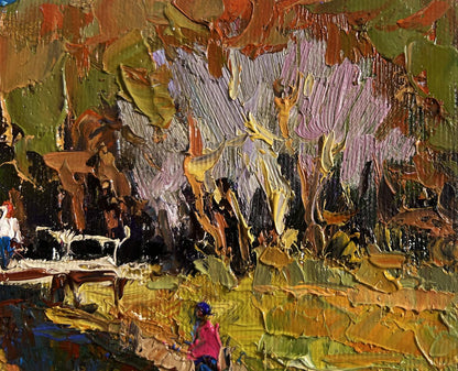 Oil painting Near a quiet river by Oleksiy Ivanyuk vibrant outdoor scene