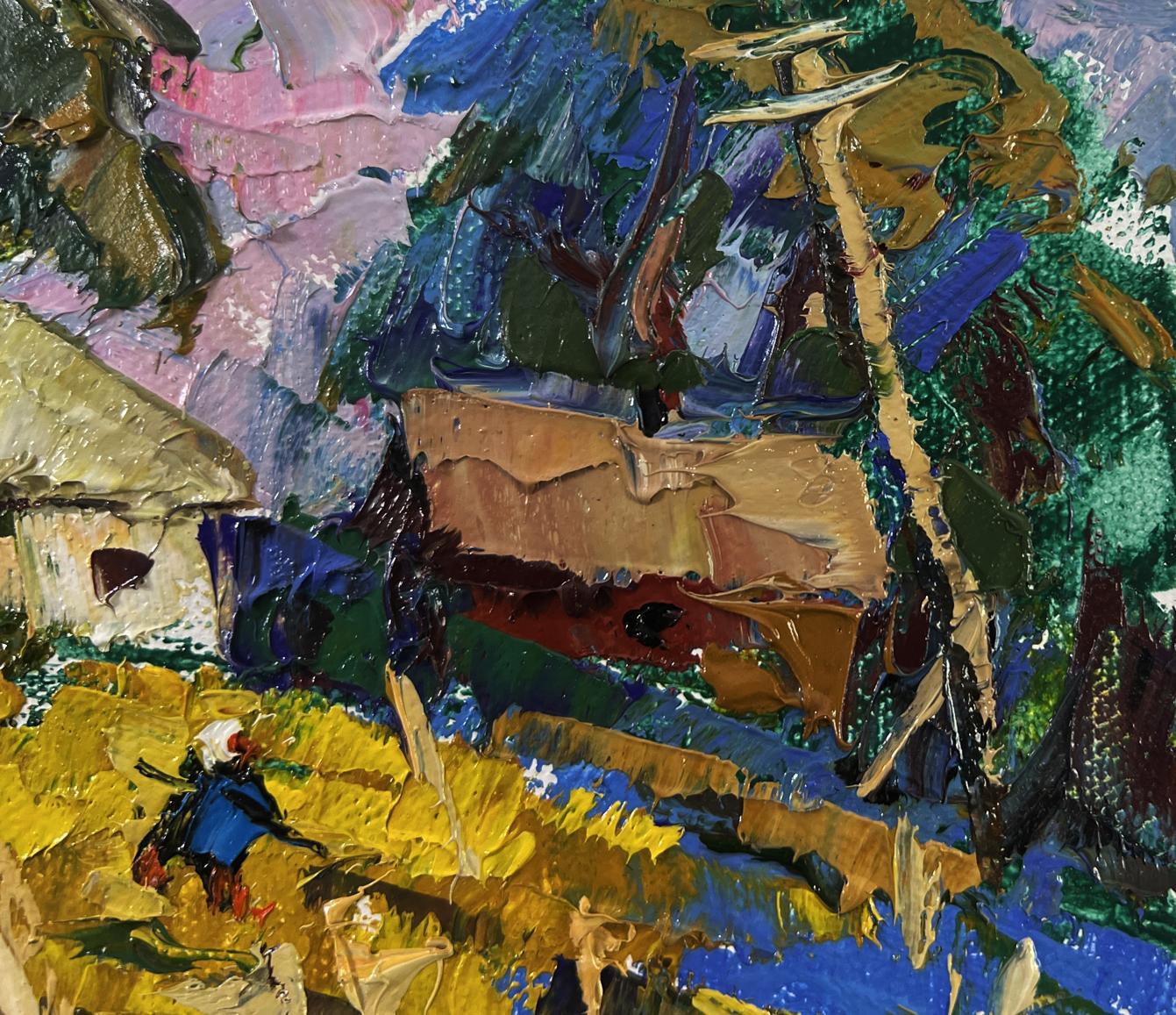 Vibrant impressionist oil painting of village evening tranquility by Oleksiy Ivanyuk