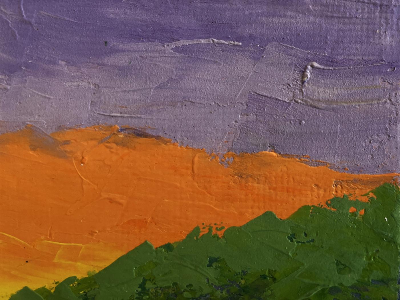 Abstract textured oil painting of forest sunset by V. Zadorozhnya