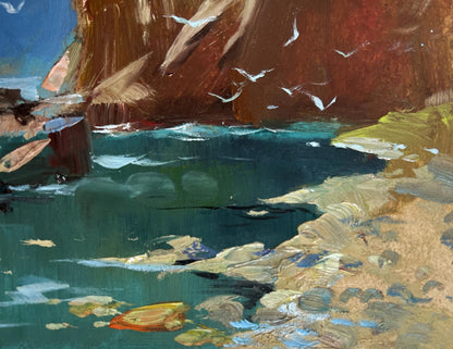 Vibrant impressionist oil painting of rocky seashore by Yuriy Suprunchuk