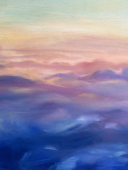 Oil painting Soaring in the Clouds by Tatyana Derdey with gradient sky