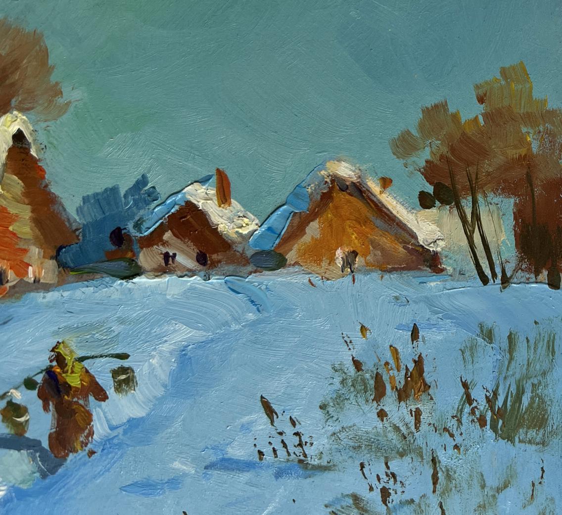 Oil painting Snowy path in village by Yuriy Suprunchuk