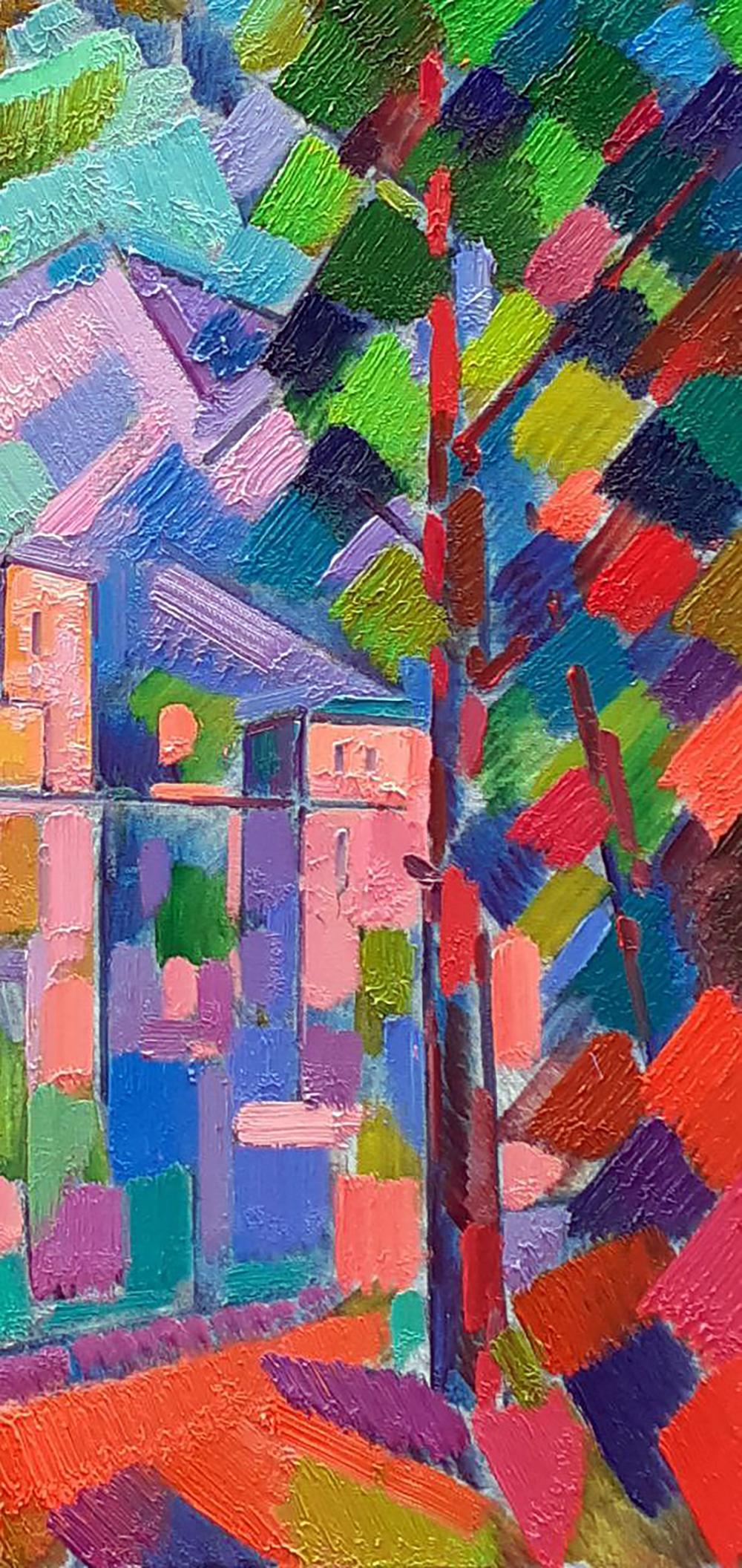 Vibrant oil painting In the mountains by Peter Dobrev with bold textured brushstrokes