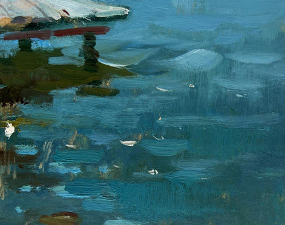 Oil painting Good fishing holiday by Yuriy Suprunchuk, tranquil reflective water