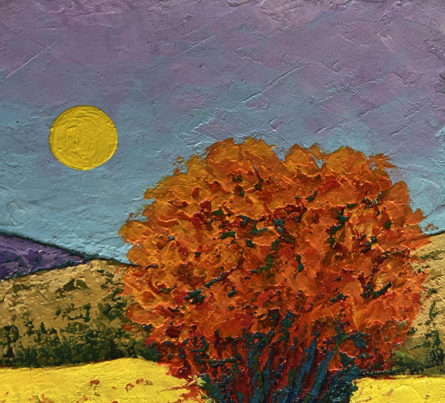 Vibrant orange tree in impasto brushstrokes by V. Zadorozhnya oil painting